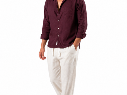 Premium Linen Long Sleeve Shirt - Burgundy