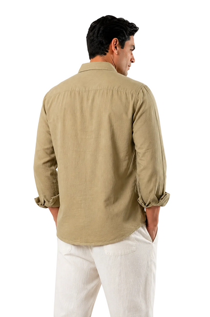 Premium Linen Long Sleeve Shirt - Olive