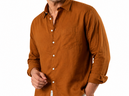 Premium Linen Long Sleeve Shirt - Brown