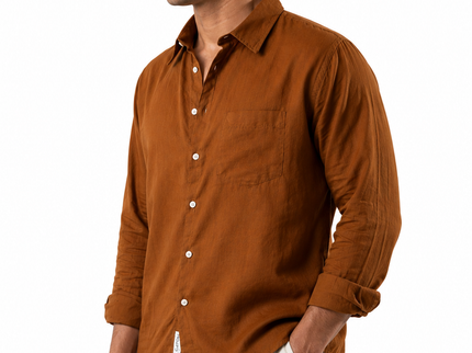 Premium Linen Long Sleeve Shirt - Brown