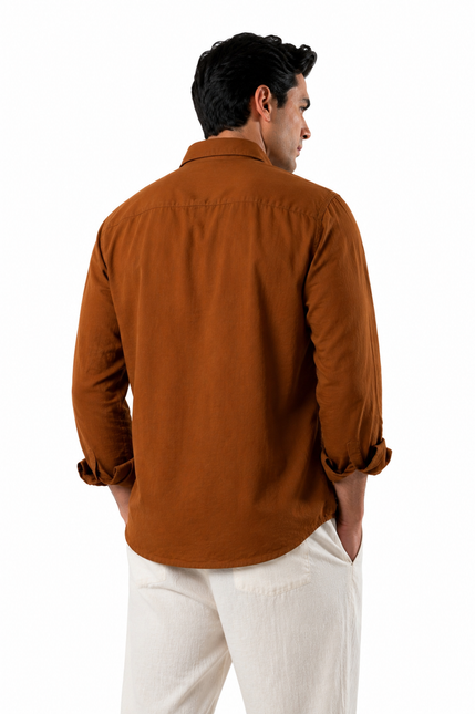 Premium Linen Long Sleeve Shirt - Brown