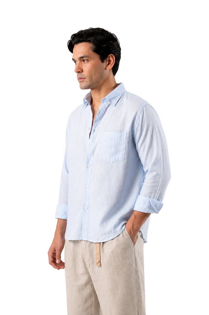 Premium Linen Long Sleeve Shirt - Baby Blue
