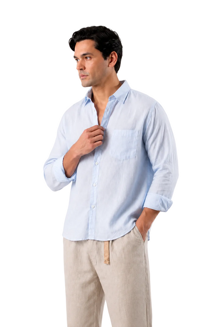 Premium Linen Long Sleeve Shirt - Baby Blue