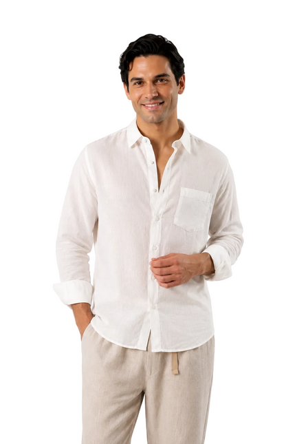 Premium Linen Long Sleeve Shirt - White
