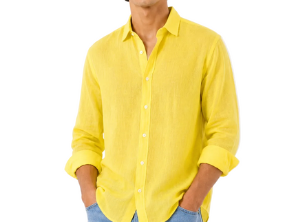 Linen Regular Fit Long Sleeve Shirt - Yellow