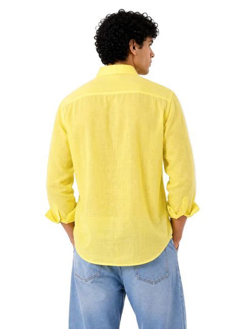 Linen Regular Fit Long Sleeve Shirt - Yellow
