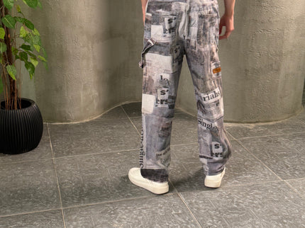 Vintage Newspaper Print Wide Leg Jeans