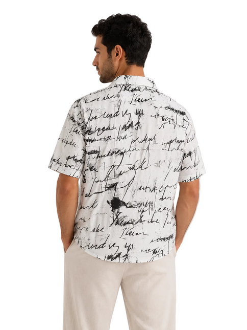 Abstract Script Print Relaxed Fit Shirt