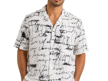 Abstract Script Print Relaxed Fit Shirt