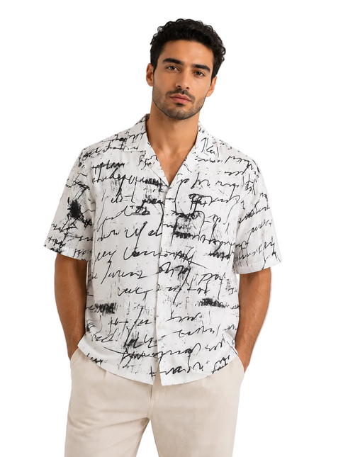 Abstract Script Print Relaxed Fit Shirt