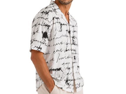 Abstract Script Print Relaxed Fit Shirt