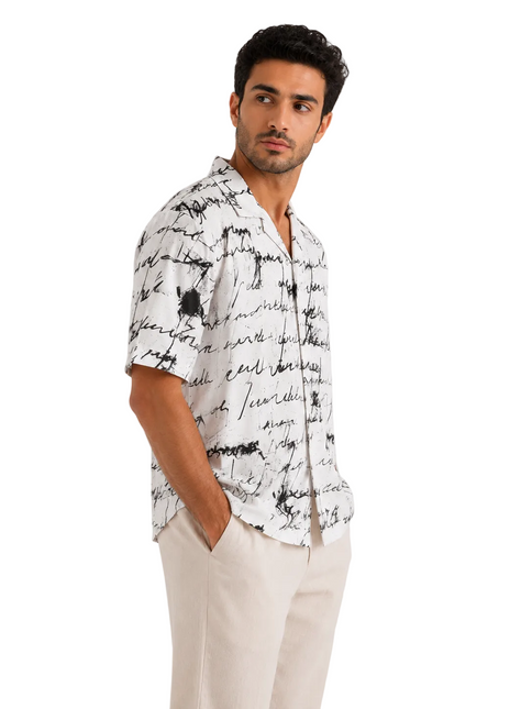 Abstract Script Print Relaxed Fit Shirt
