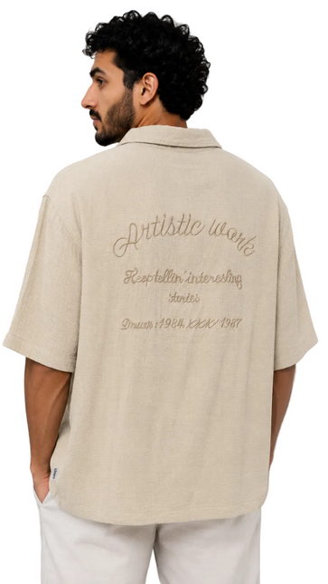 Artistic Wave Textured Oversized Shirt