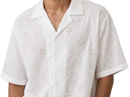 Eyelet Embroidery Camp Collar Shirt