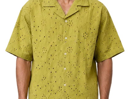 Eyelet Embroidery Camp Collar Shirt