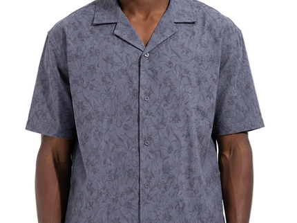 Vintage Floral Jacquard Camp Collar Shirt – Charcoal Grey