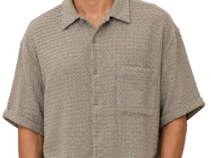 Textured Waffle Weave Camp Collar Shirt