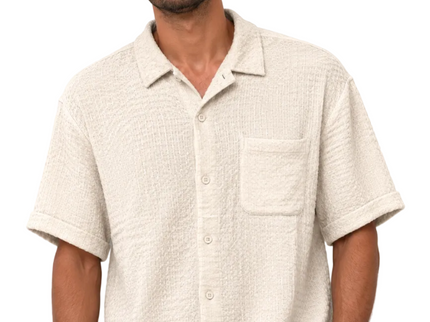 Textured Waffle Weave Camp Collar Shirt