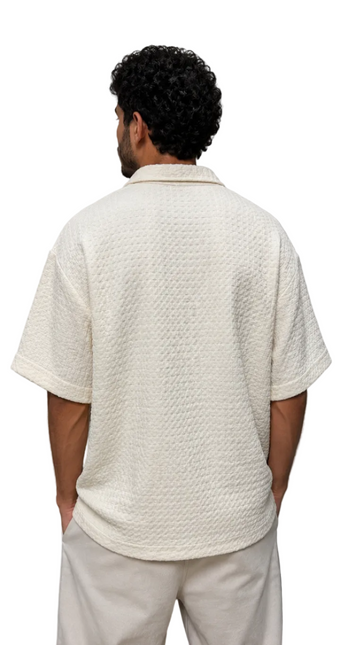 Textured Waffle Weave Camp Collar Shirt