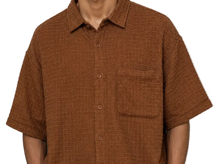 Textured Waffle Weave Camp Collar Shirt
