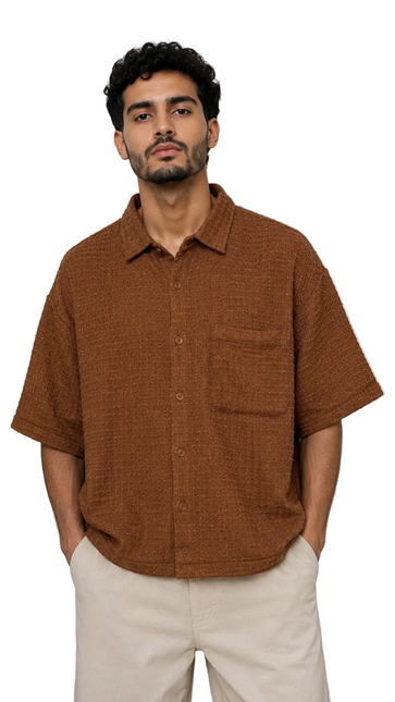 Textured Waffle Weave Camp Collar Shirt