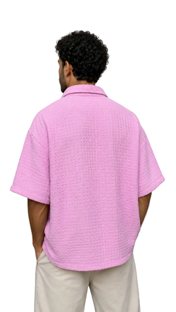 Textured Waffle Weave Camp Collar Shirt