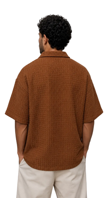Textured Waffle Weave Camp Collar Shirt