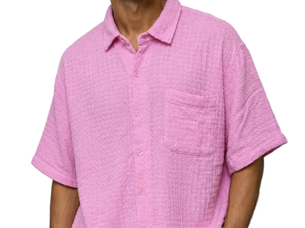 Textured Waffle Weave Camp Collar Shirt