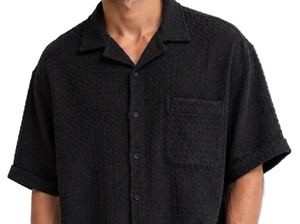 Textured Waffle Weave Camp Collar Shirt