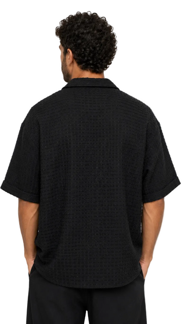 Textured Waffle Weave Camp Collar Shirt