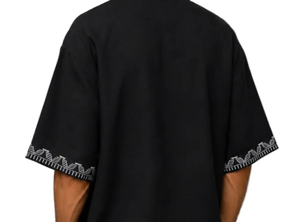Black Contrast Embroidery Camp Collar Shirt