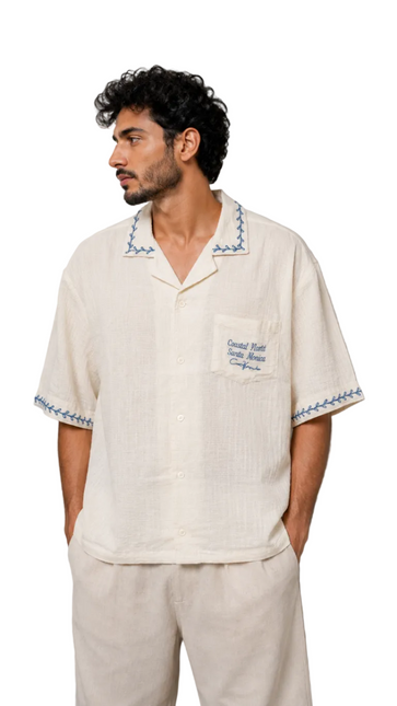 Coastal Embroidered Camp Collar Shirt