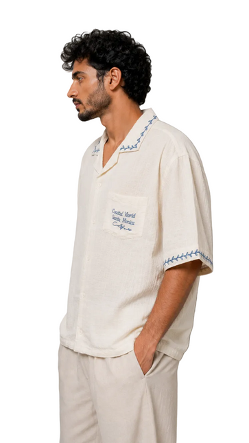 Coastal Embroidered Camp Collar Shirt