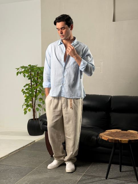Premium Linen Long Sleeve Shirt - Baby Blue