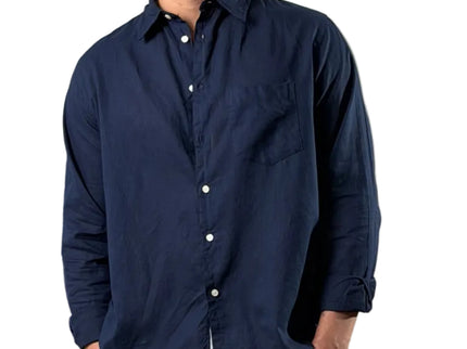 Premium Linen Long Sleeve Shirt - Navy