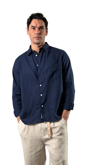 Premium Linen Long Sleeve Shirt - Navy