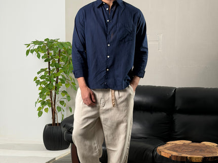 Premium Linen Long Sleeve Shirt - Navy