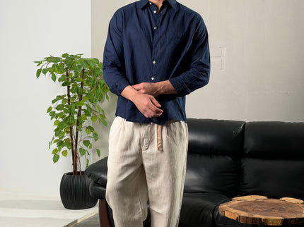 Linen Regular Fit Long Sleeve Shirt - Navy