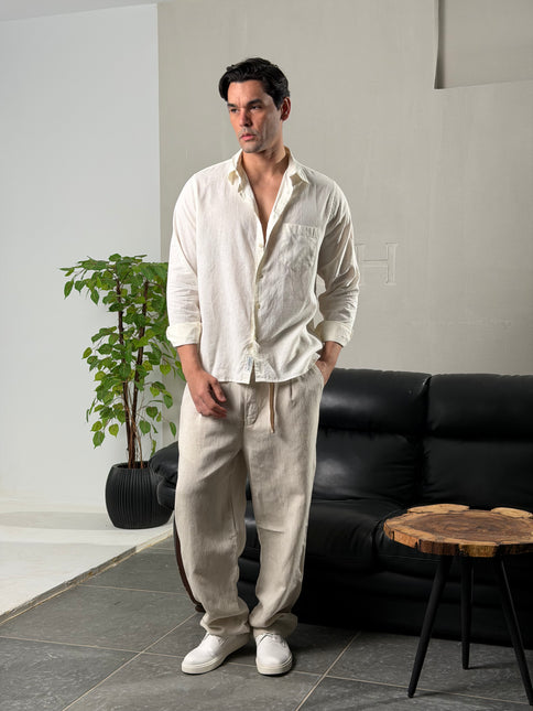 Premium Linen Long Sleeve Shirt - White