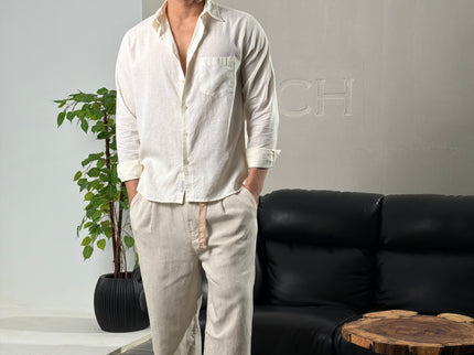 Premium Linen Long Sleeve Shirt - White