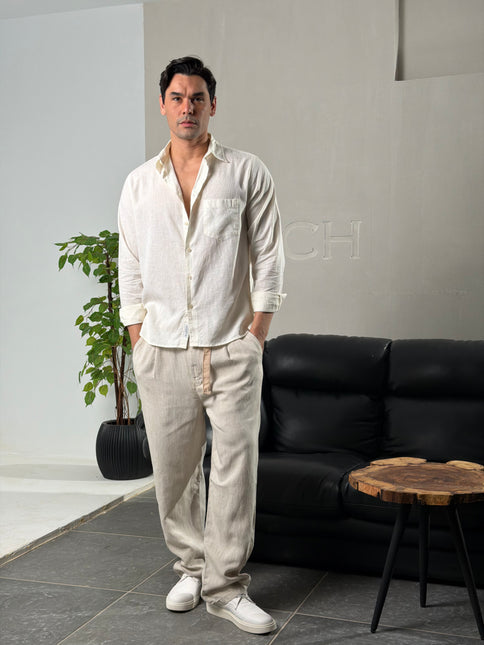 Premium Linen Long Sleeve Shirt - White