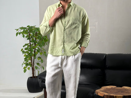 Premium Linen Long Sleeve Shirt - Mint Green