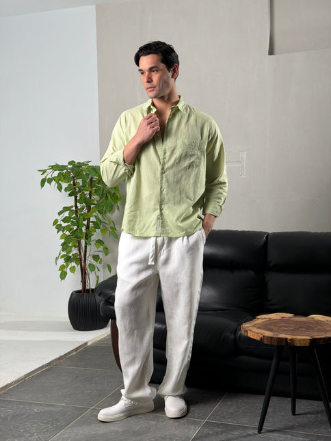 Premium Linen Long Sleeve Shirt - Mint Green