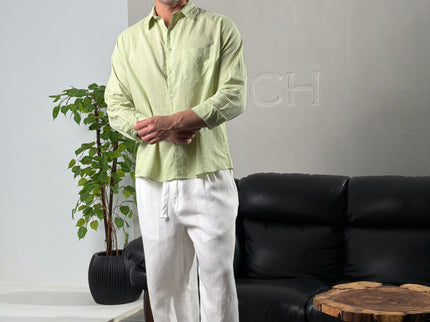 Premium Linen Long Sleeve Shirt - Mint Green