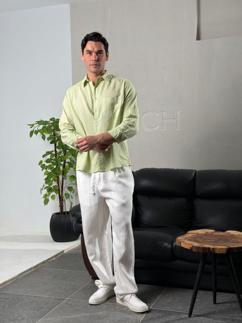 Premium Linen Long Sleeve Shirt - Mint Green