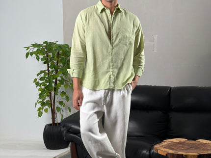 Premium Linen Long Sleeve Shirt - Mint Green