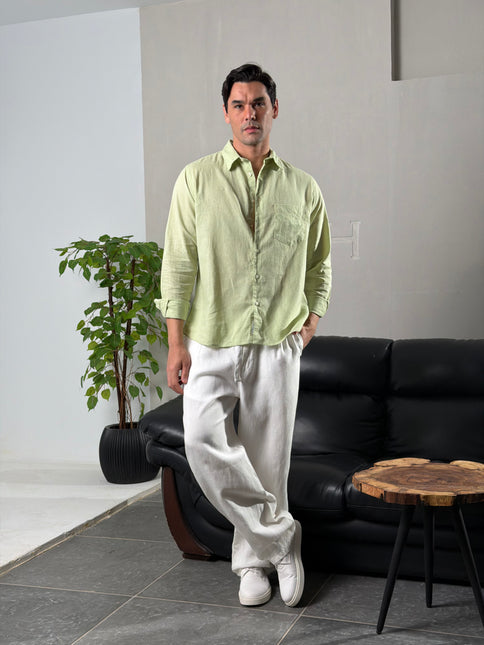 Premium Linen Long Sleeve Shirt - Mint Green