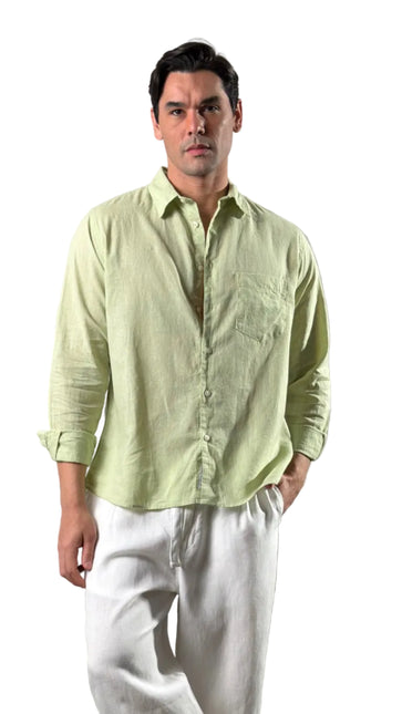 Premium Linen Long Sleeve Shirt - Mint Green