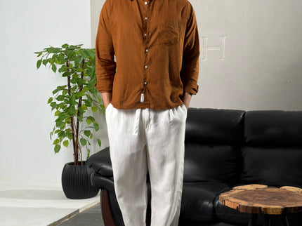 Premium Linen Long Sleeve Shirt - Brown