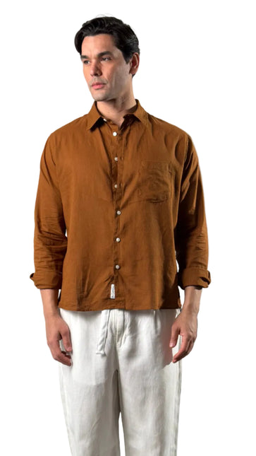 Premium Linen Long Sleeve Shirt - Brown